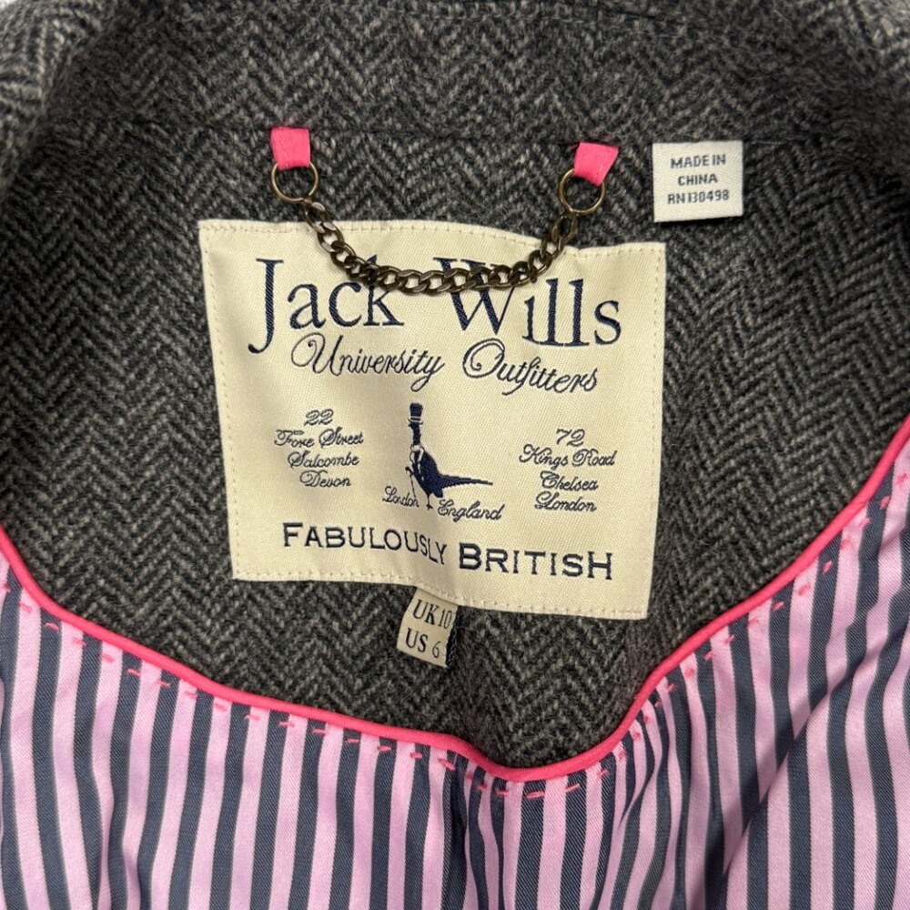Jack Wills Tailored Blazer Herringbone Gray Wool Three Button Front Size 6 - Picture 11 of 12
